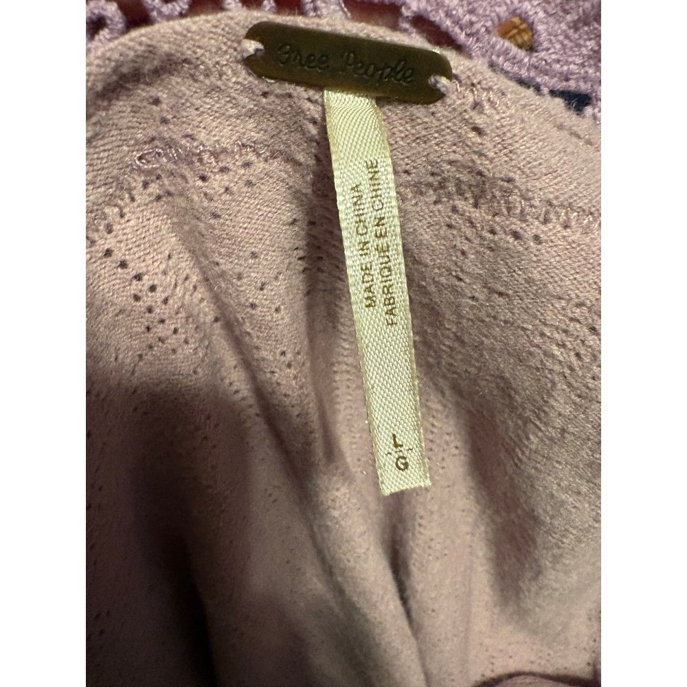 Free People Lavender Crochet Love Lace Yoke Smocked‎ Hem Blouson Sweater Large - Picture 6 of 8